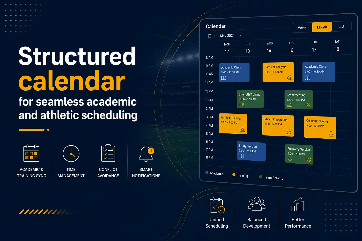 Structured calendar for seamless academic and athletic scheduling